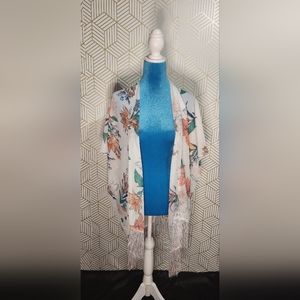 Womens sheer floral cover up with tassle accents (Size XL)